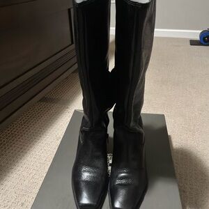 Vince Camuto Black Leather Tall Boots Size 12W Extra Wide Calf